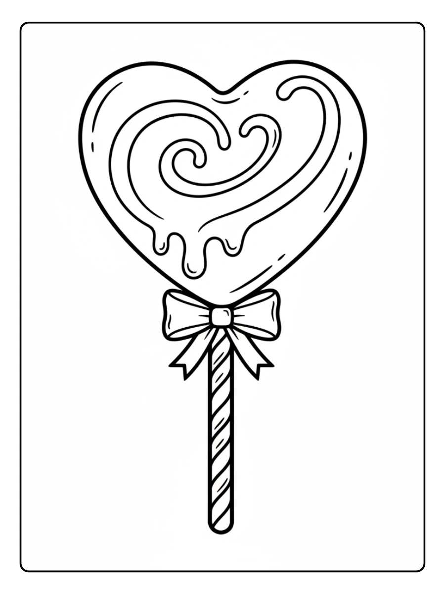 Valentine’s Day Chocolates Coloring Pages – Chocolate Heart Lollipop