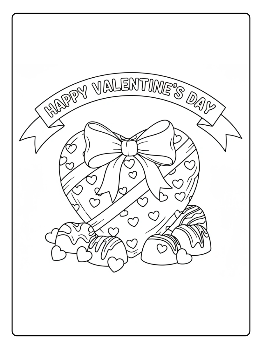 Valentine’s Day Chocolates Coloring Pages – Chocolate Wrapped with Bow