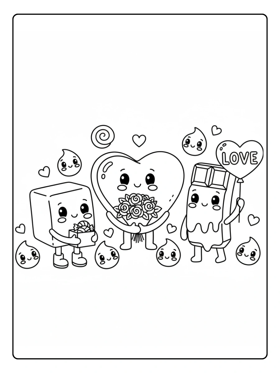 Valentine’s Day Chocolates Coloring Pages – Cute Chocolate Characters