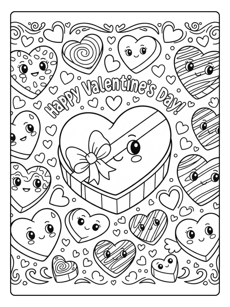 Valentine’s Day Chocolates Coloring Pages – Cute Chocolate Hearts