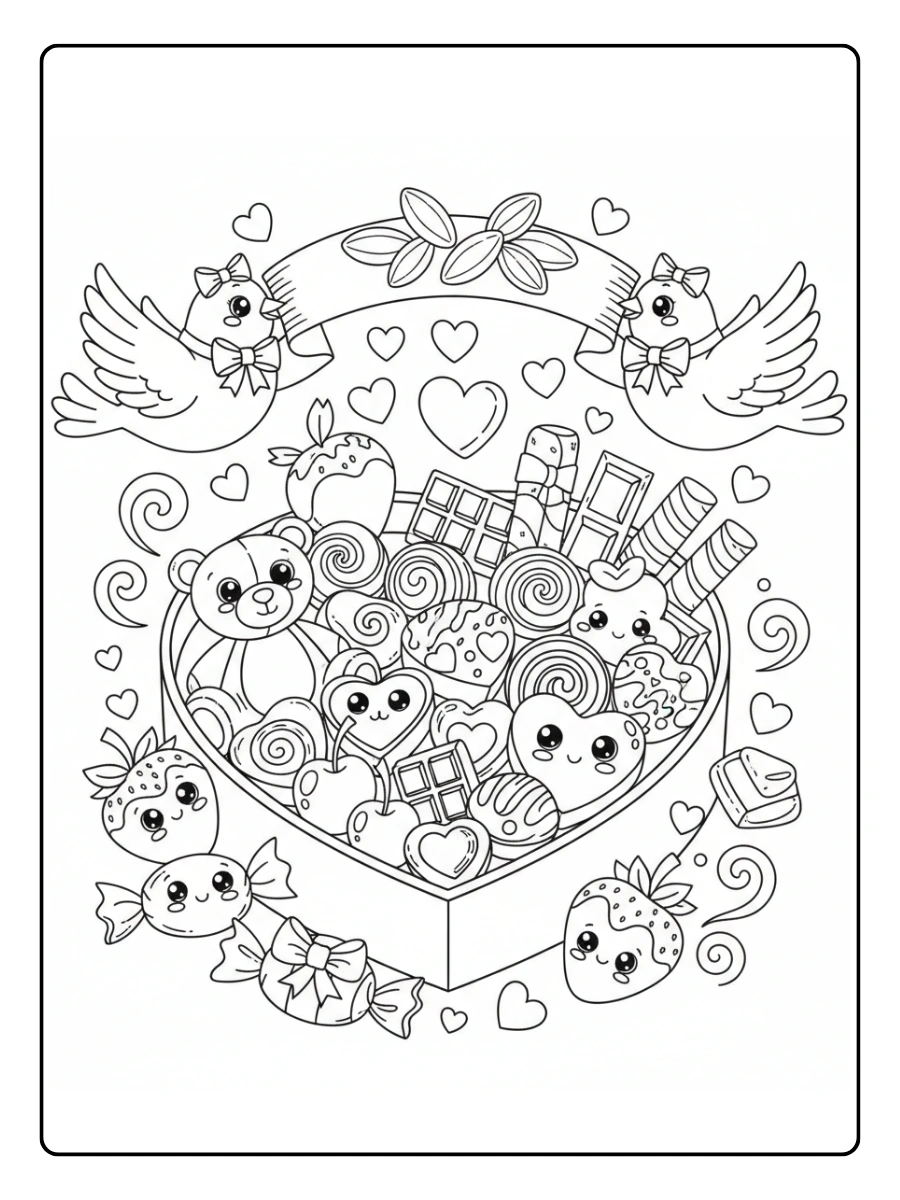 Valentine’s Day Chocolates Coloring Pages – Cute Chocolate Valentine