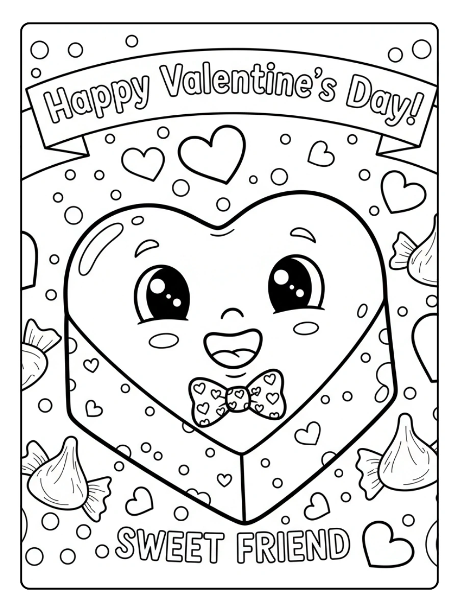Valentine’s Day Chocolates Coloring Pages – Smiling Chocolate Candy