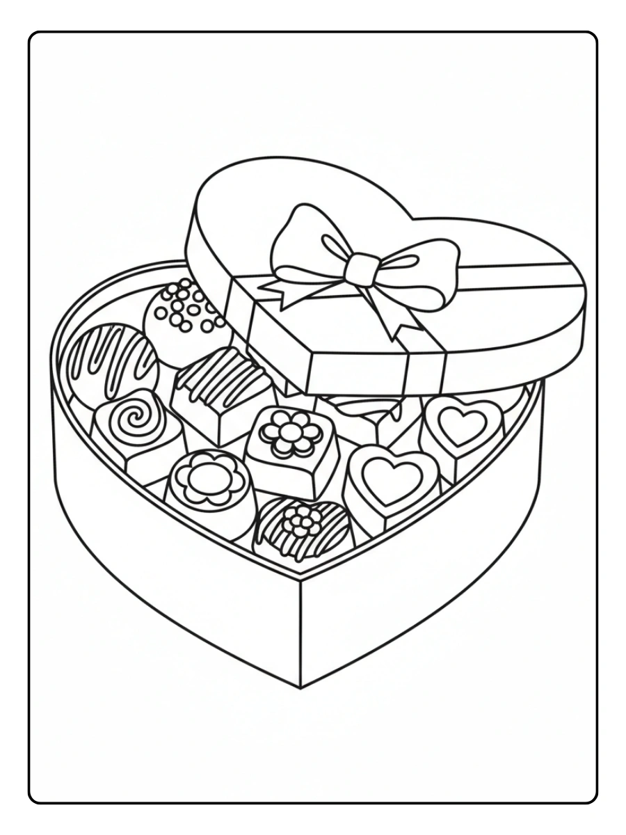 Valentine’s Day Chocolates Coloring Pages – Valentine Chocolate Box