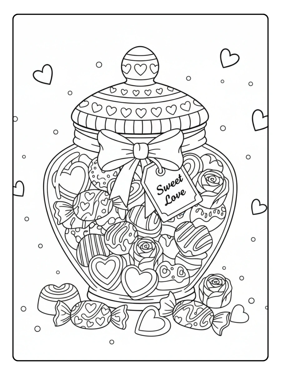 Valentine’s Day Chocolates Coloring Pages – Valentine Chocolate Candy Jar