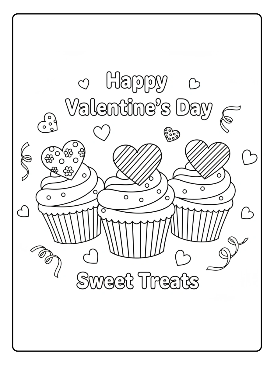 Valentine’s Day Chocolates Coloring Pages – Valentine Chocolate Cupcakes