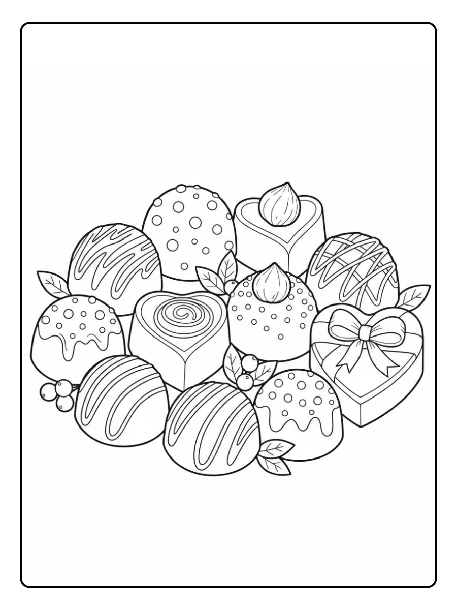 Valentine’s Day Chocolates Coloring Pages – Valentine Chocolate Truffles