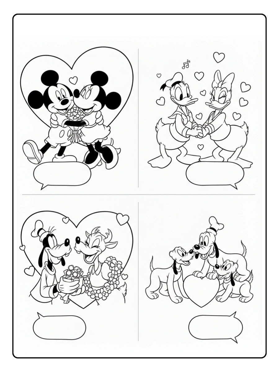 Valentines Day Disney Coloring Pages – Disney Characters Saying I Love You