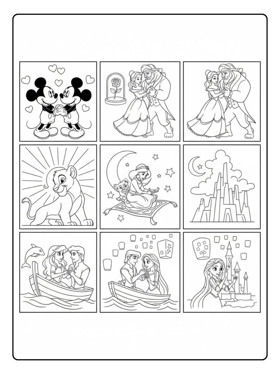 Valentines Day Disney Coloring Pages – Disney Couples in Love