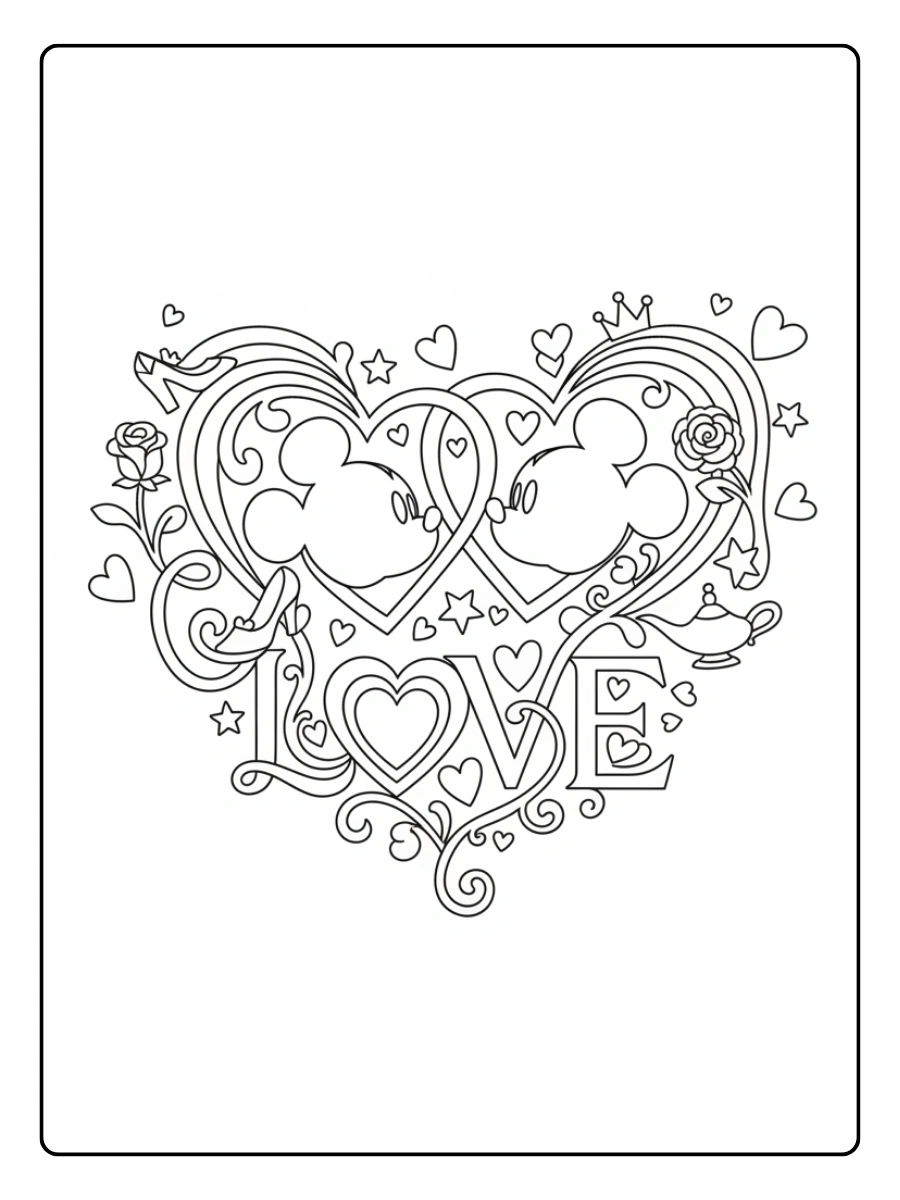 Valentines Day Disney Coloring Pages – Disney Love Typography