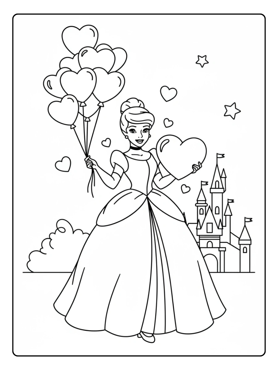 Valentines Day Disney Coloring Pages – Disney Princess Holding Hearts
