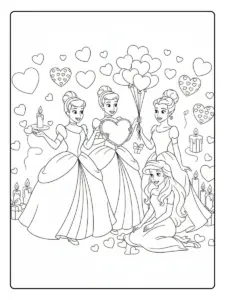 Valentines Day Disney Coloring Pages – Disney Princess Valentine Scene