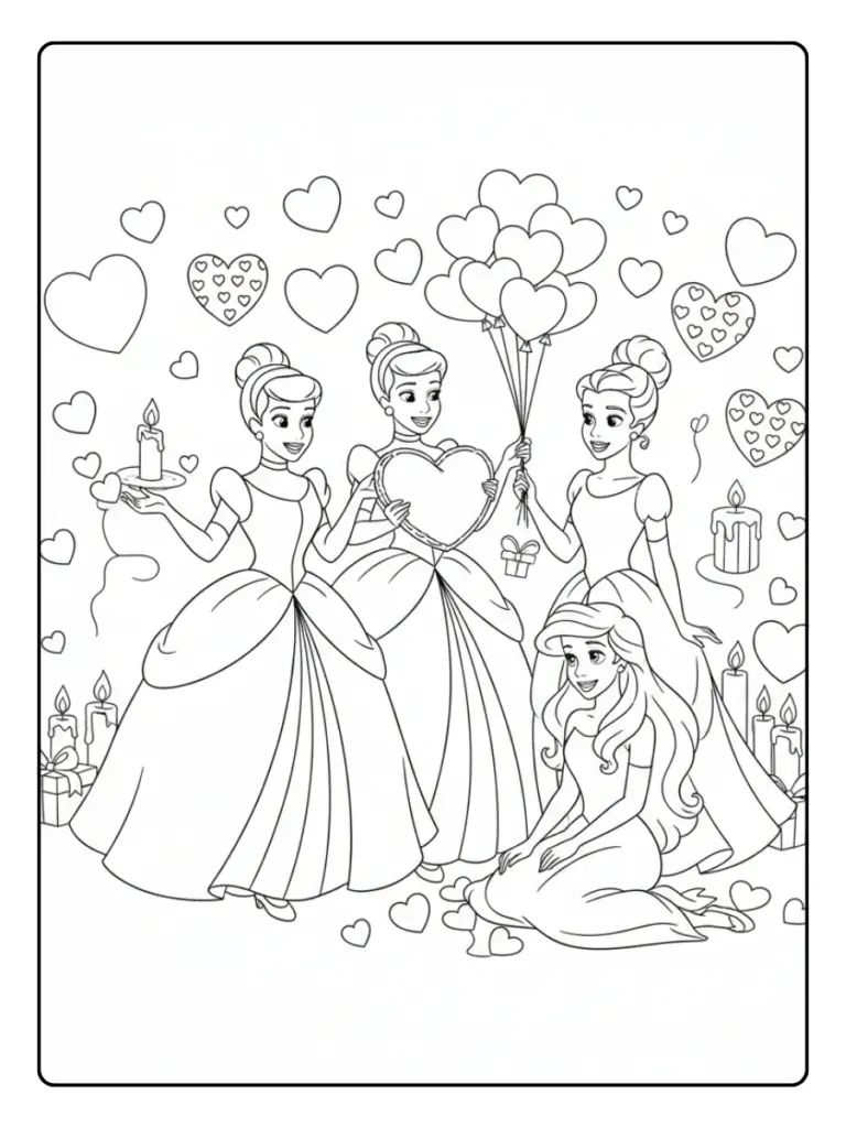 Valentines Day Disney Coloring Pages – Disney Princess Valentine Scene