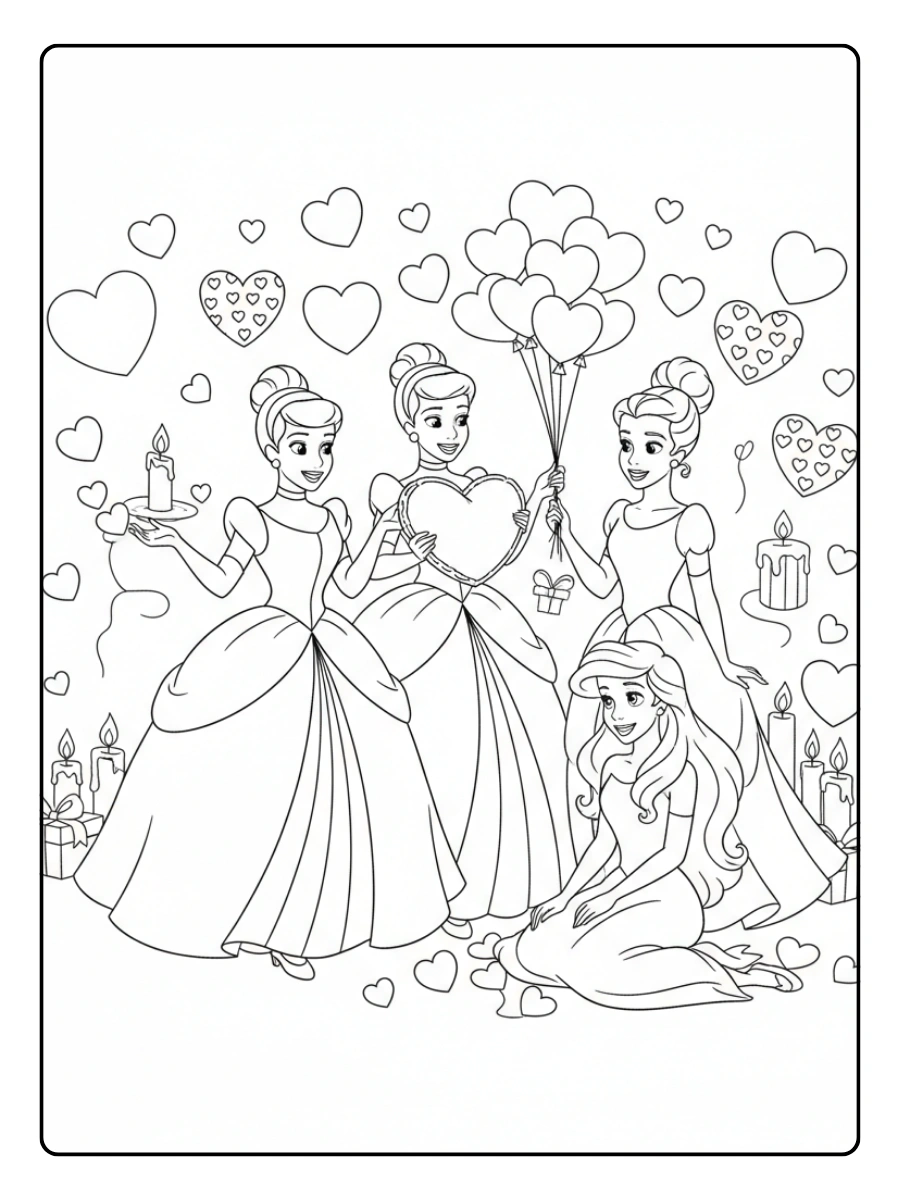 Valentines Day Disney Coloring Pages – Disney Princess Valentine Scene
