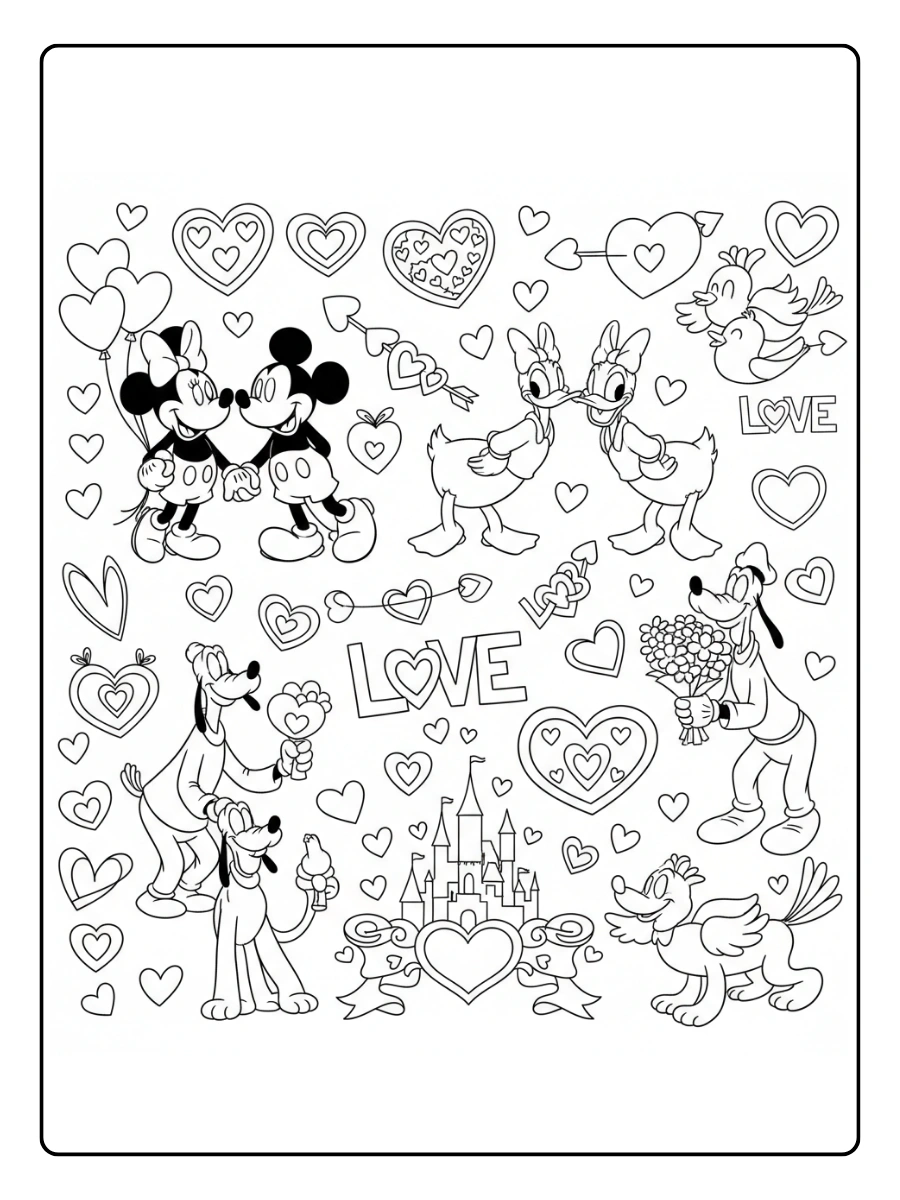 Valentines Day Disney Coloring Pages – Disney Valentine Doodles