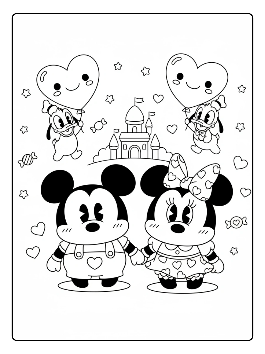 Valentines Day Disney Coloring Pages – Disney Valentine Kawaii Style