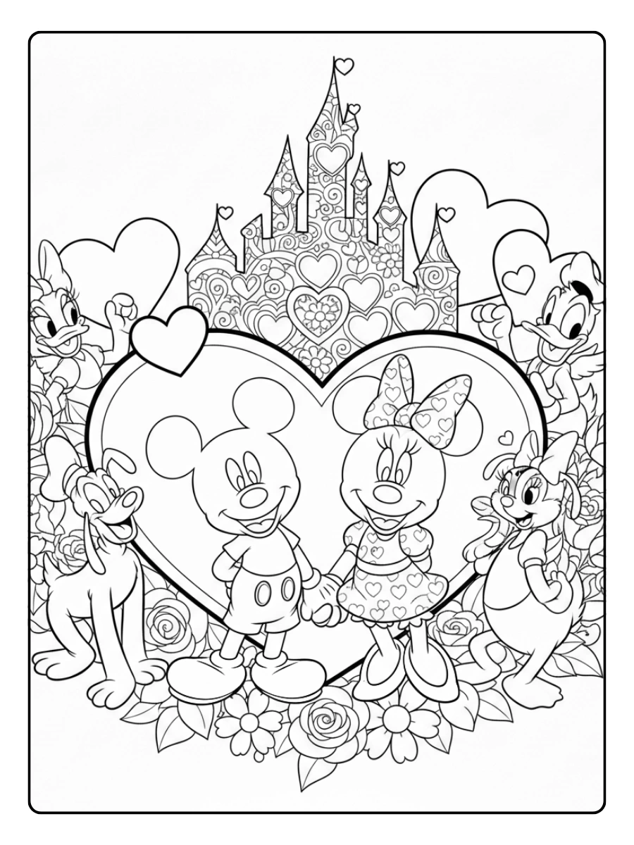 Valentines Day Disney Coloring Pages – Mickey and Friends Valentine