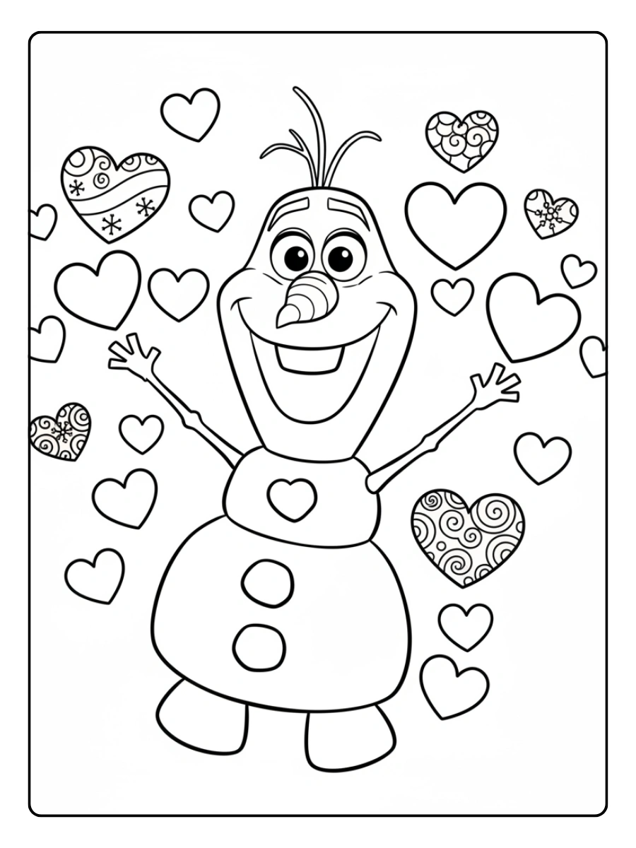 Valentines Day Disney Coloring Pages – Olaf Valentine Hearts