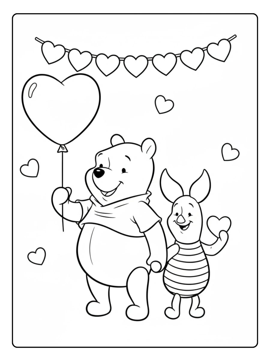 Valentines Day Disney Coloring Pages – Pooh and Piglet Love