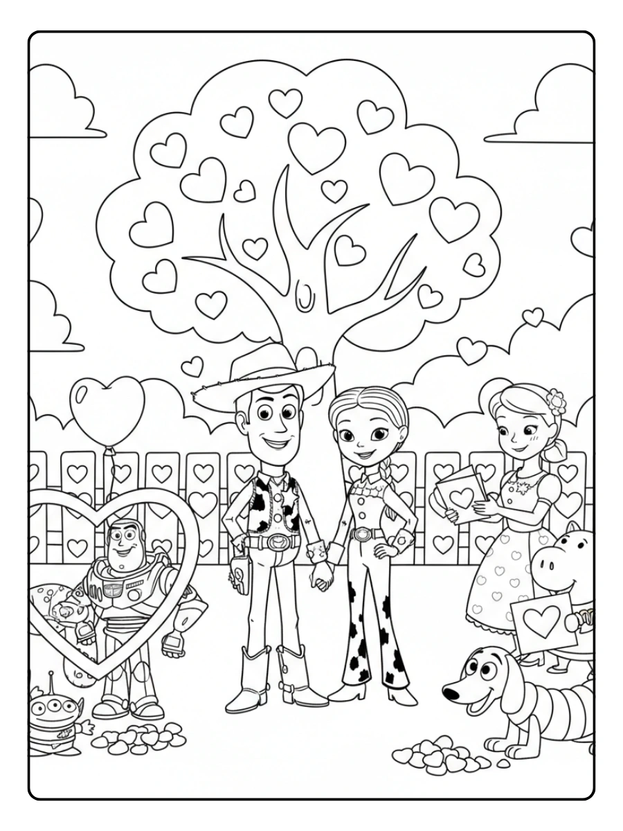Valentines Day Disney Coloring Pages – Toy Story Valentine Scene