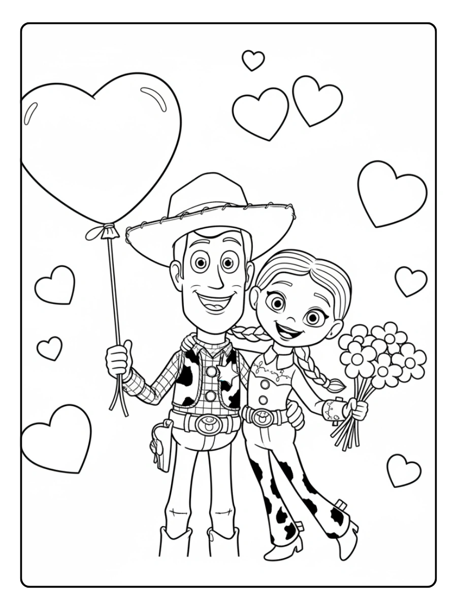 Valentines Day Disney Coloring Pages – Woody and Jessie Valentine