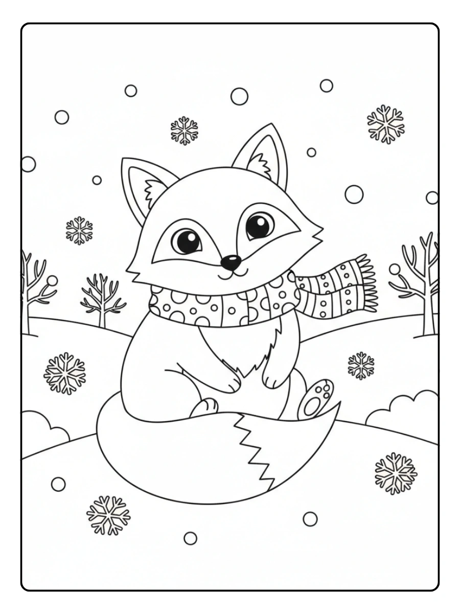 Winter Coloring Pages – Cute Fox in Snow