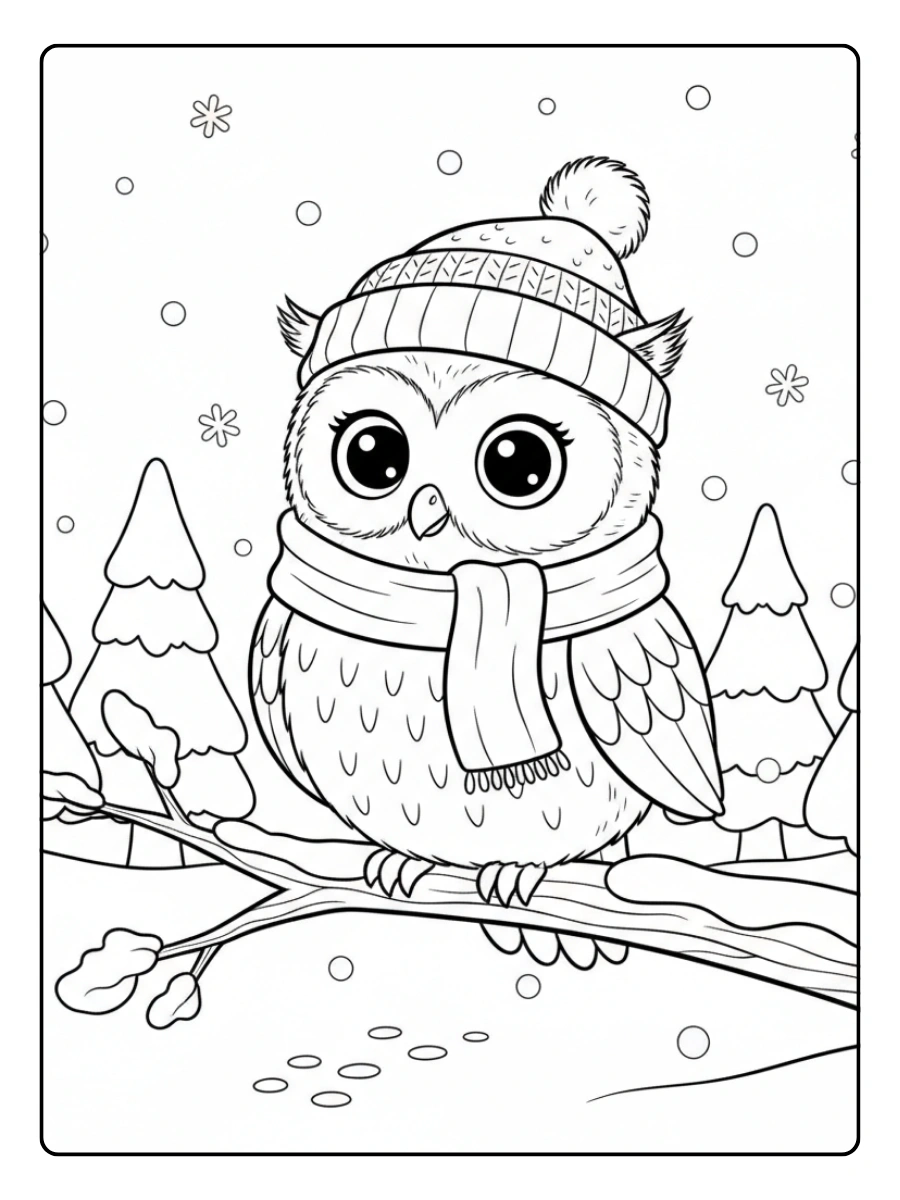 Winter Coloring Pages – Cute Owl in Winter