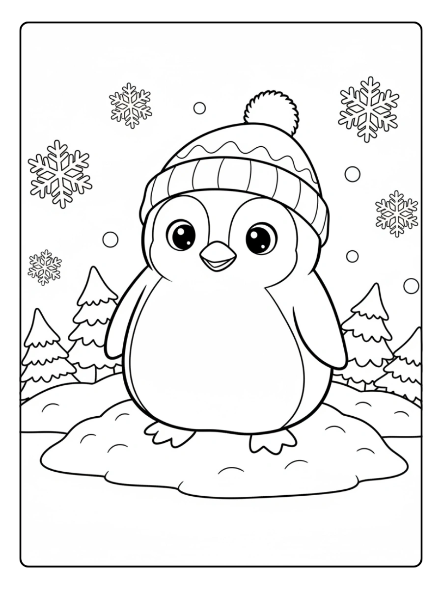 Winter Coloring Pages – Cute Penguin in Snow