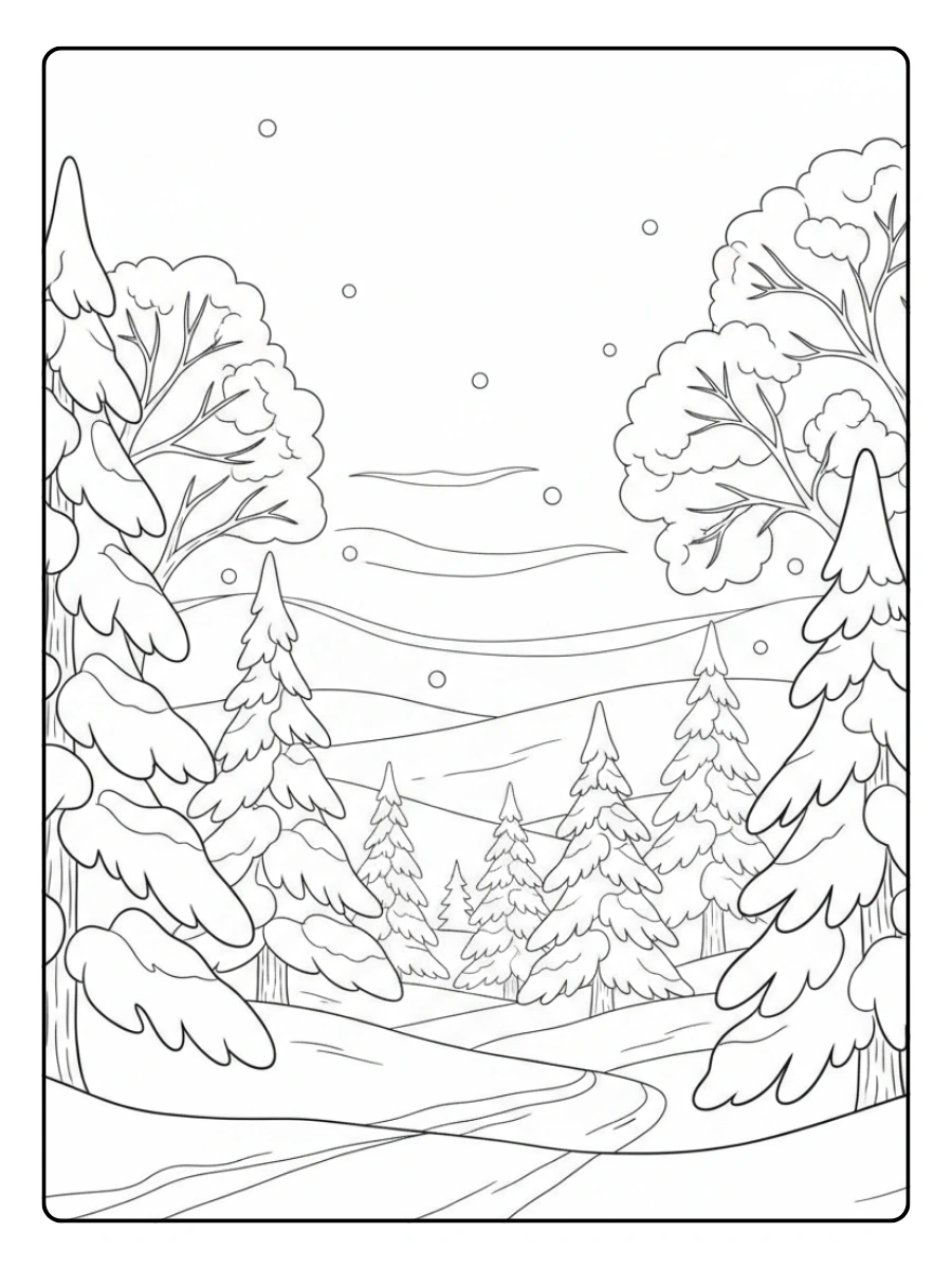 Winter Coloring Pages – Snow Covered Trees
