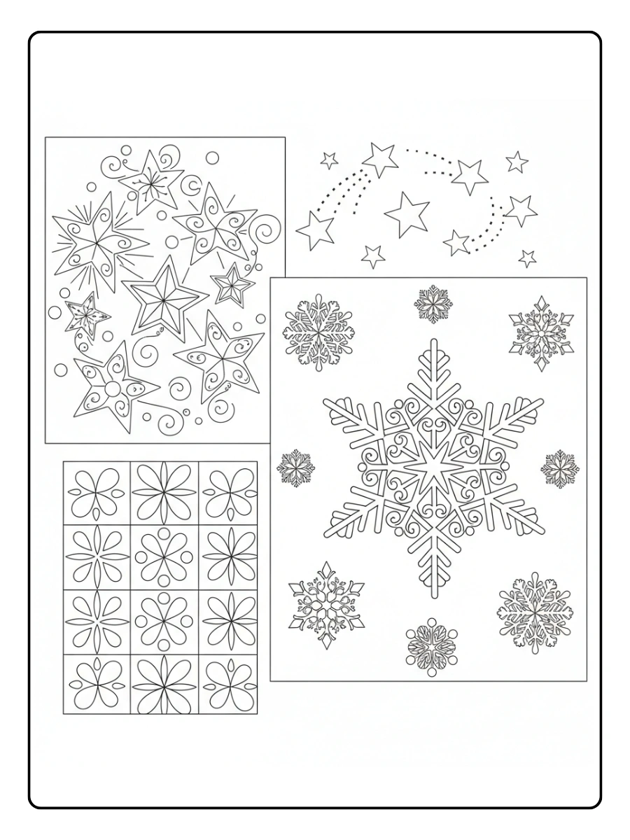 Winter Coloring Pages – Snowflakes and Stars