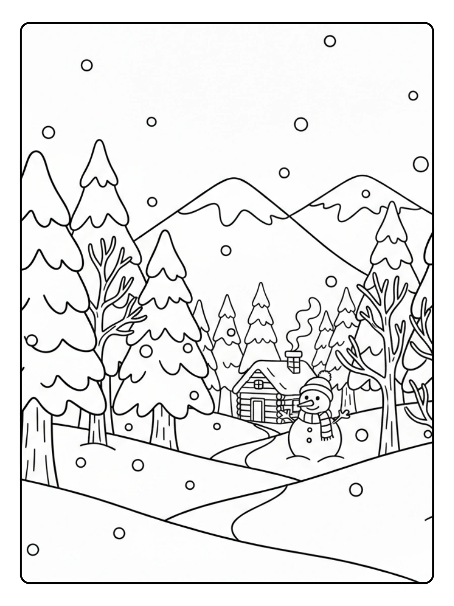 Winter Coloring Pages – Snowy Forest Scene