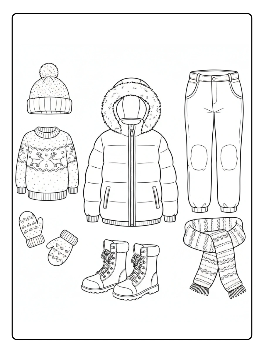 Winter Coloring Pages – Winter Clothes Collection