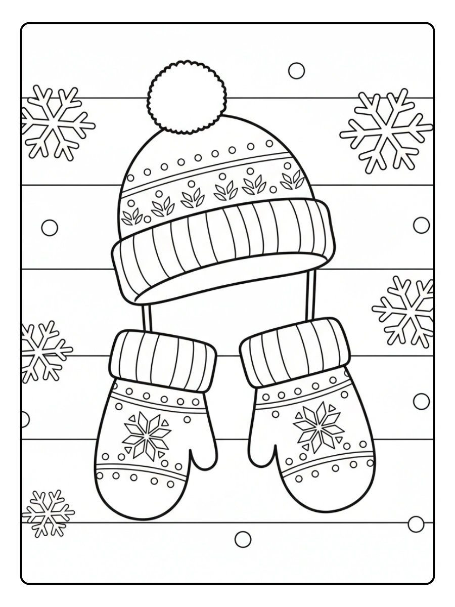 Winter Coloring Pages – Winter Hat and Mittens