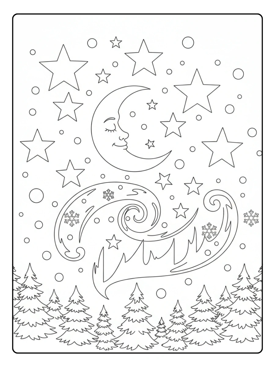 Winter Coloring Pages – Winter Night Sky