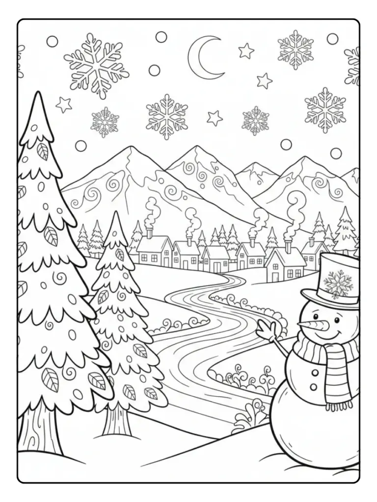 Winter Coloring Pages – Winter Wonderland Landscape