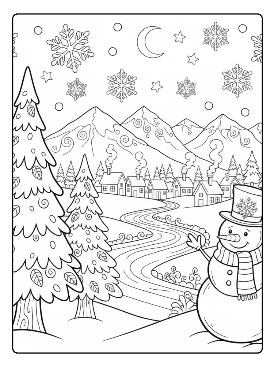 Winter Coloring Pages – Winter Wonderland Landscape