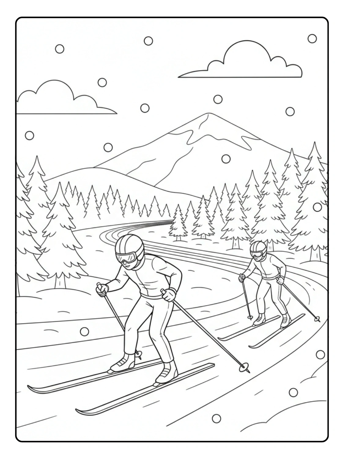 Cross Country Skiing Trail Coloring Page