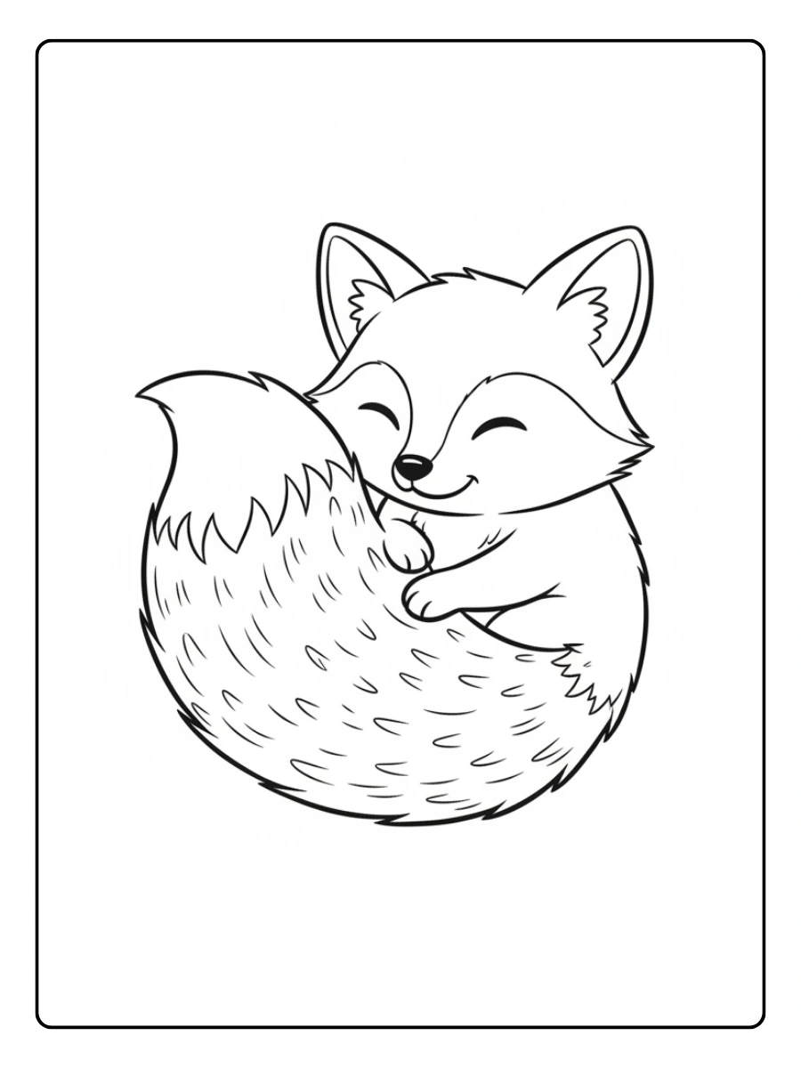 Cute Fox Coloring Pages – Cute Fox Hugging Tail