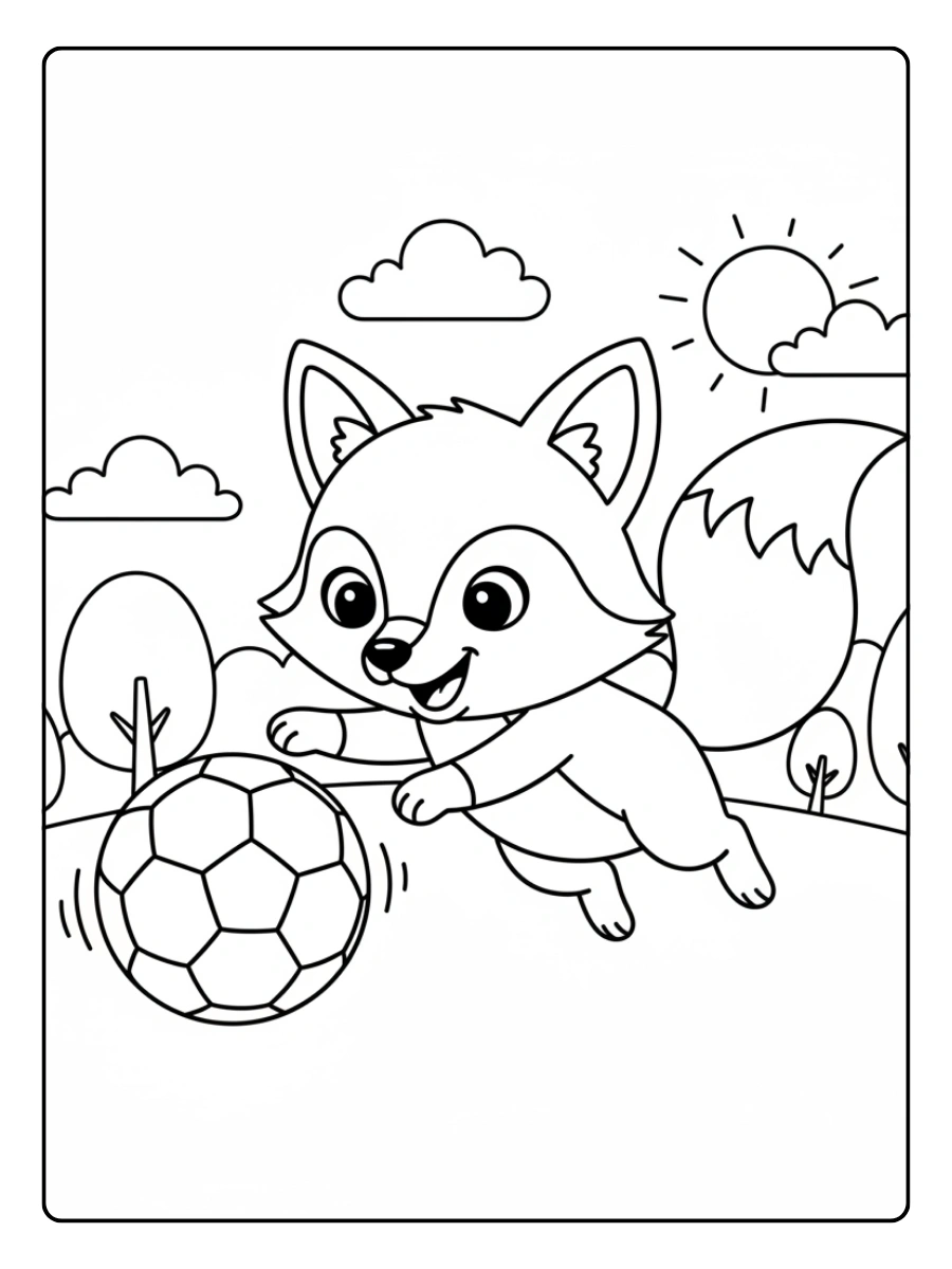 Cute Fox Coloring Pages – Cute Fox Playing Ball