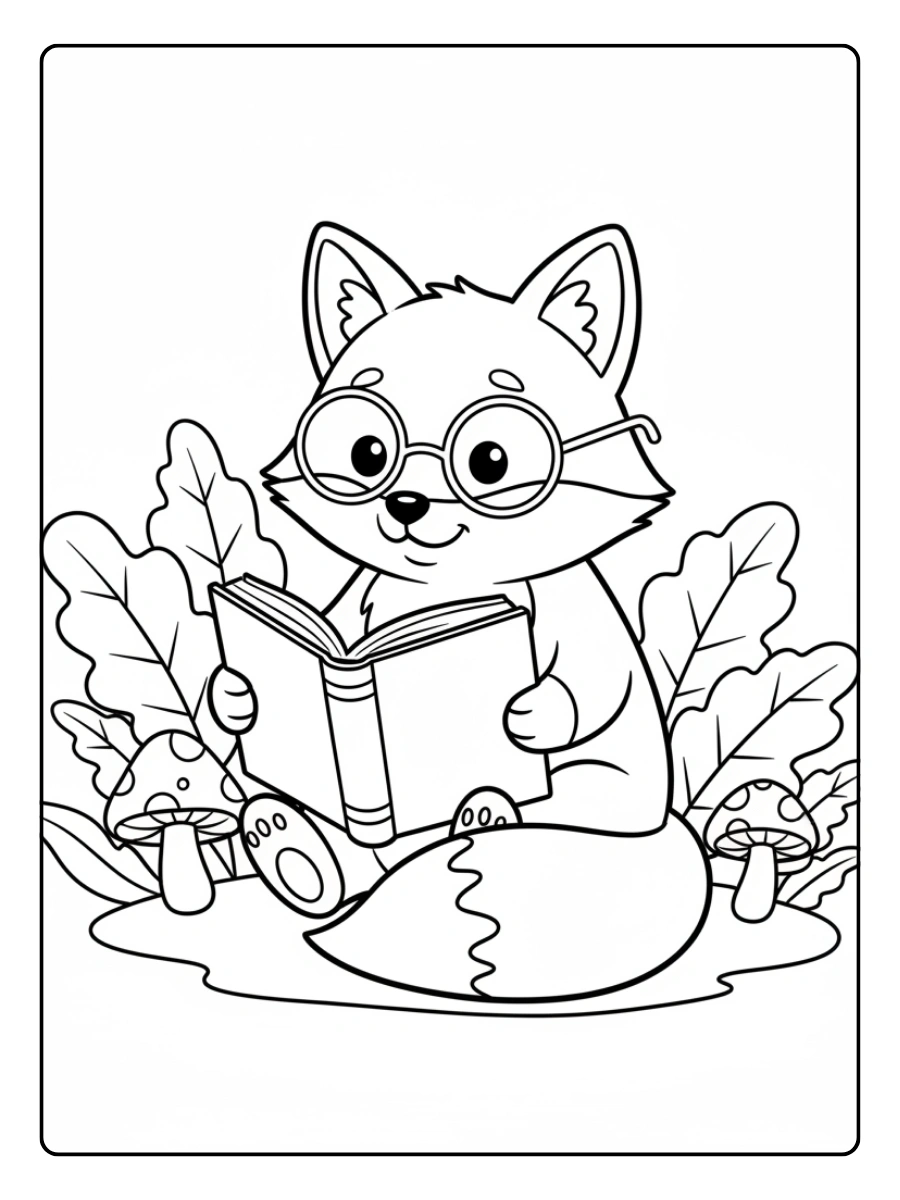 Cute Fox Coloring Pages – Cute Fox Reading Book