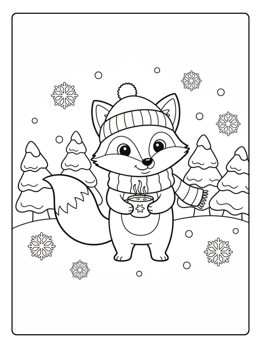 Cute Fox Coloring Pages – Cute Fox Winter Style