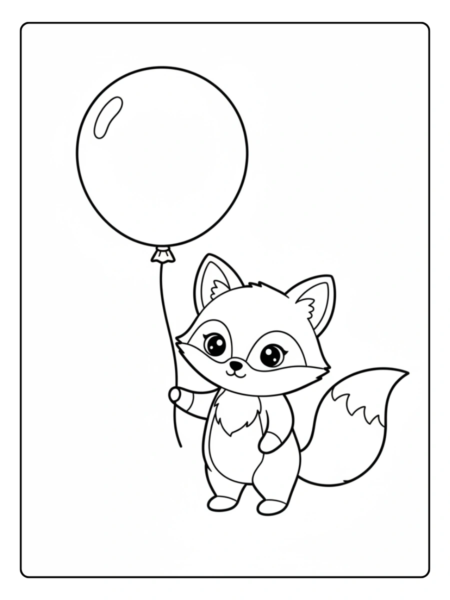 Cute Fox Coloring Pages – Fox Holding Balloon