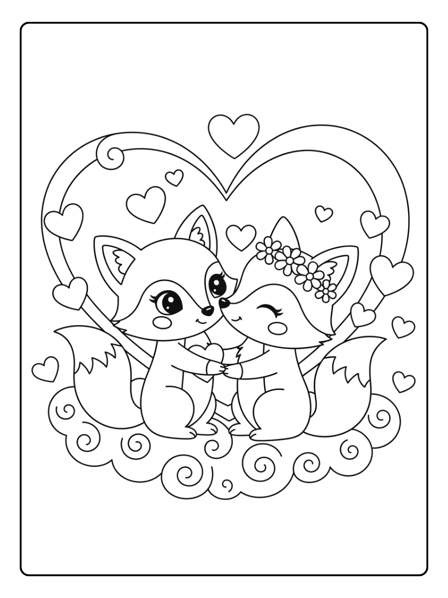 Cute Fox Coloring Pages – Fox in Love