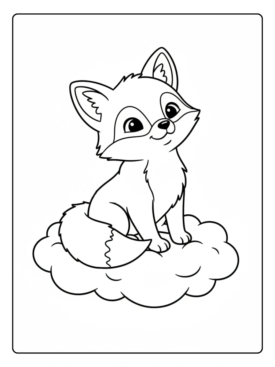 Cute Fox Coloring Pages – Fox with Cloud