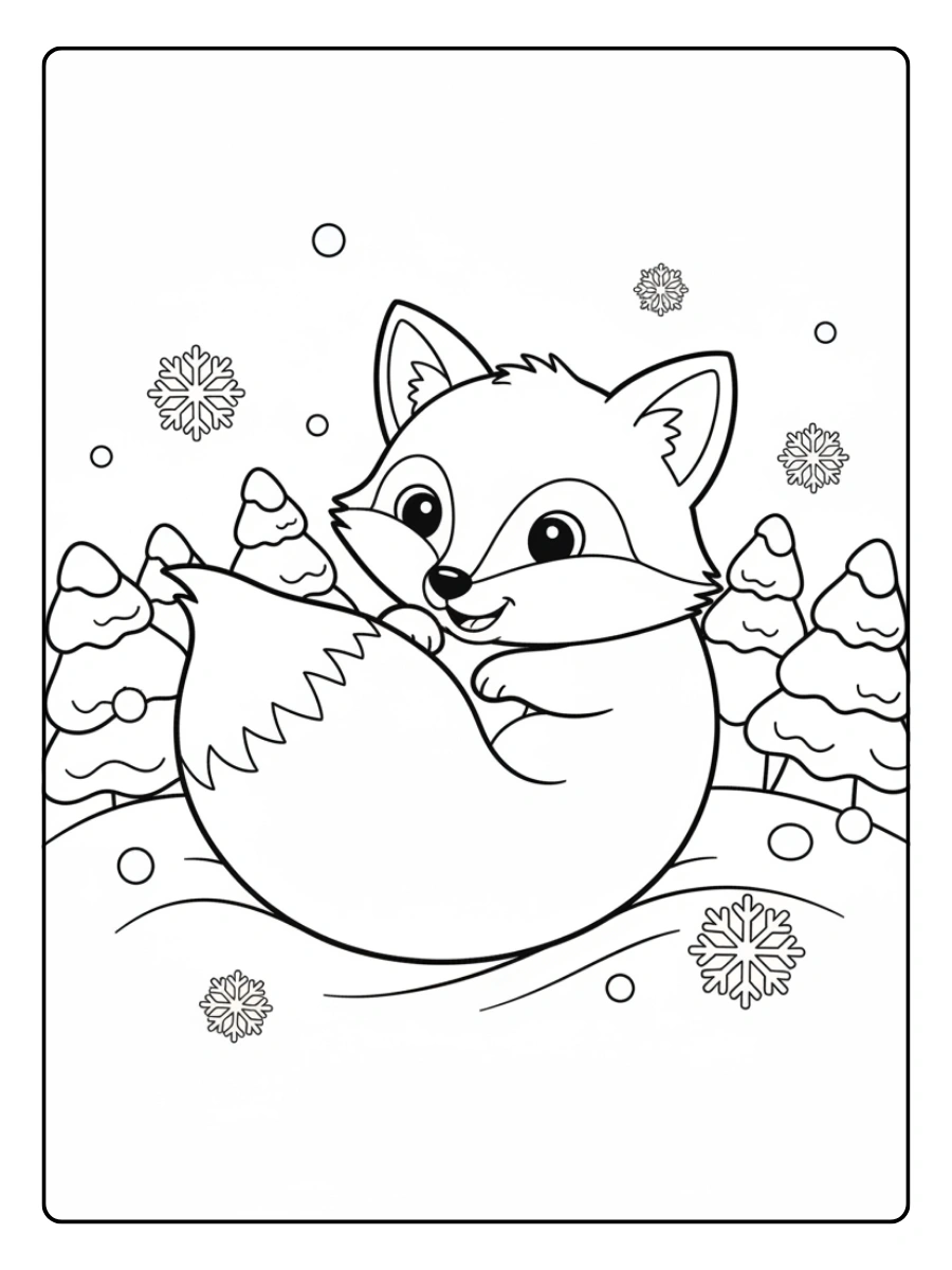 Cute Fox Coloring Pages – Fox with Snow