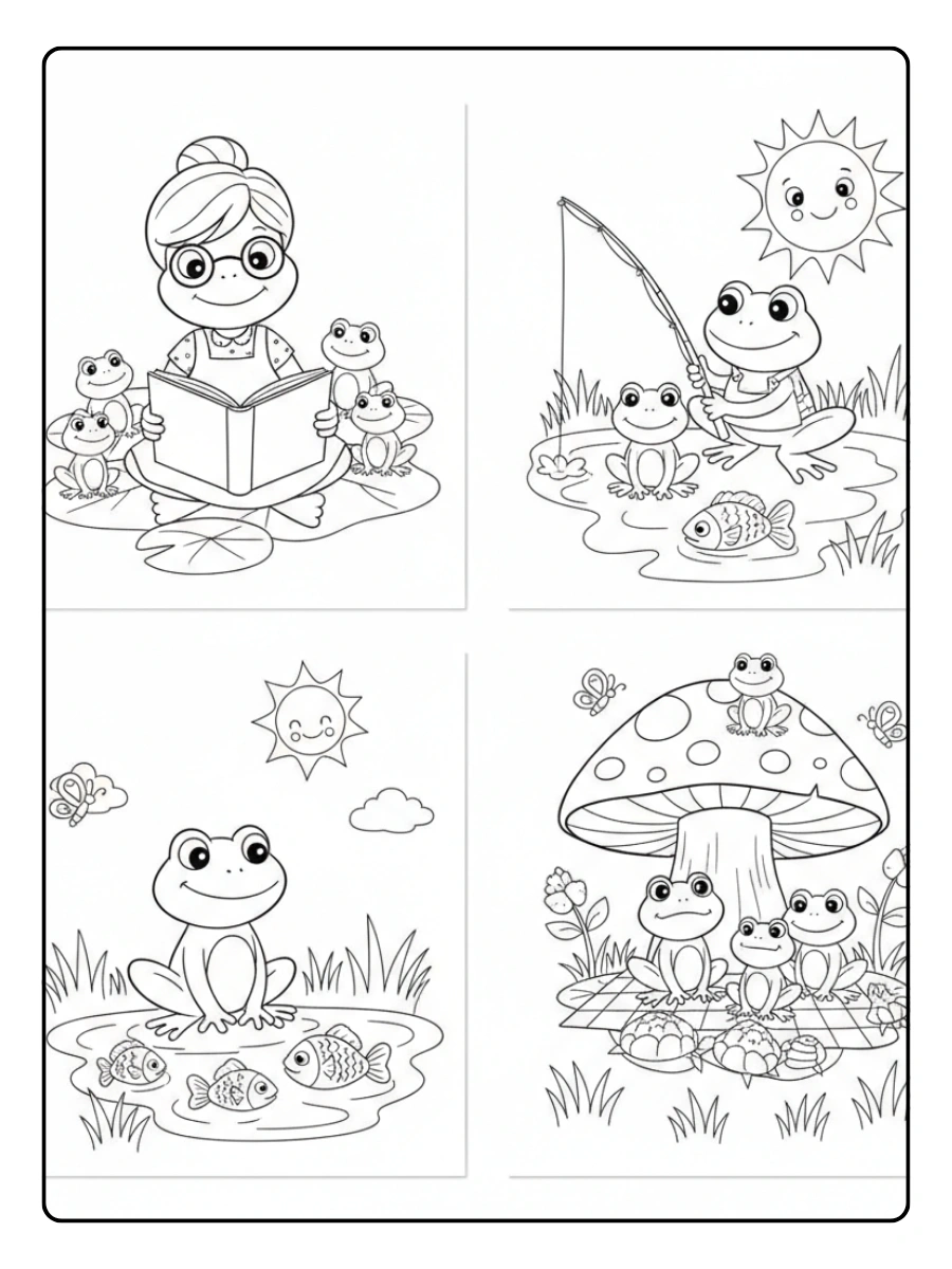 Cute Frog Coloring Pages – Cute Frog Family