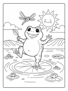 Cute Frog Coloring Pages – Cute Frog Playing