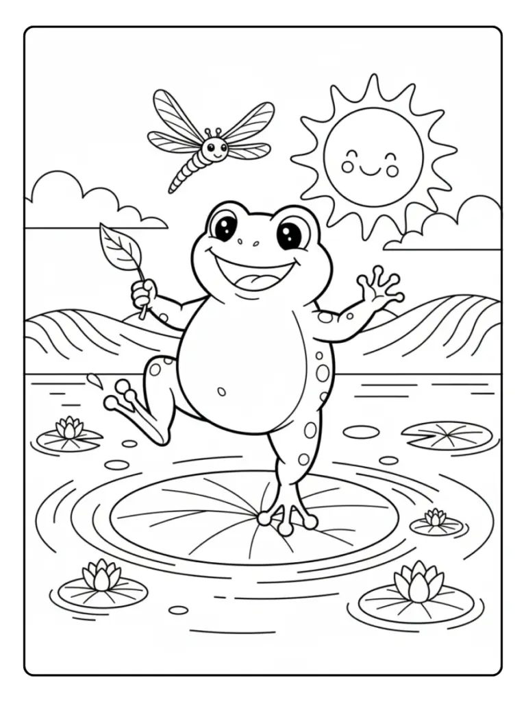 Cute Frog Coloring Pages – Cute Frog Playing