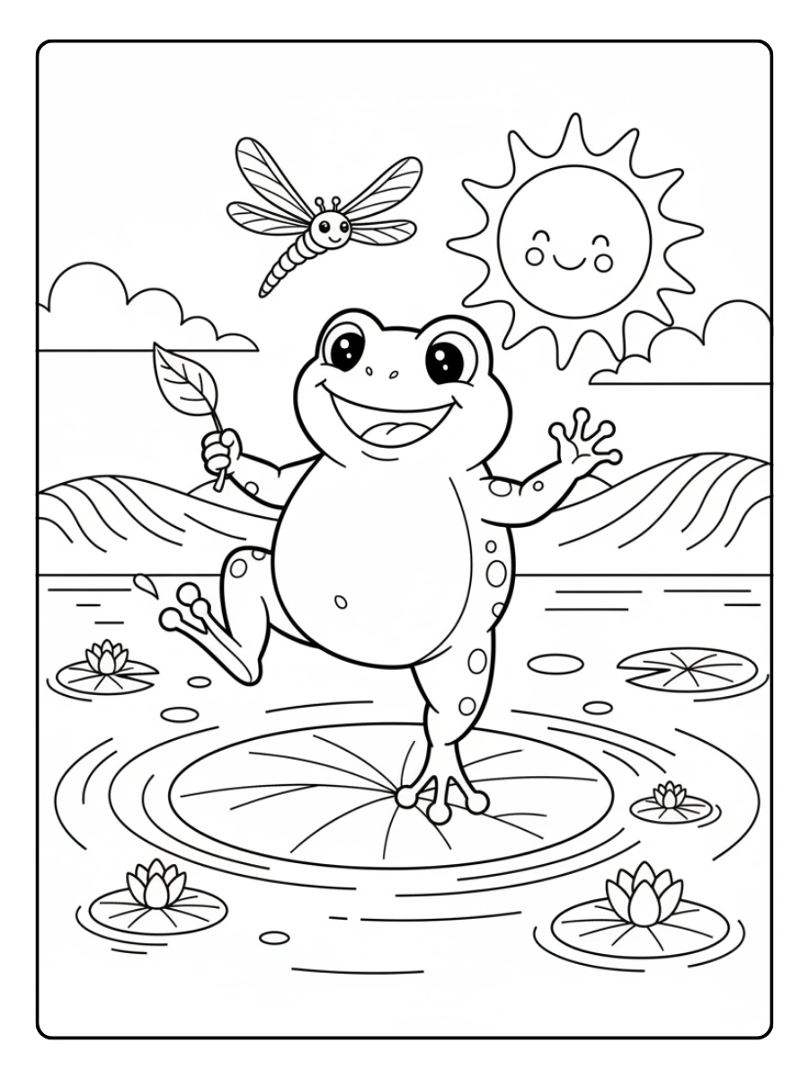 Cute Frog Coloring Pages – Cute Frog Playing