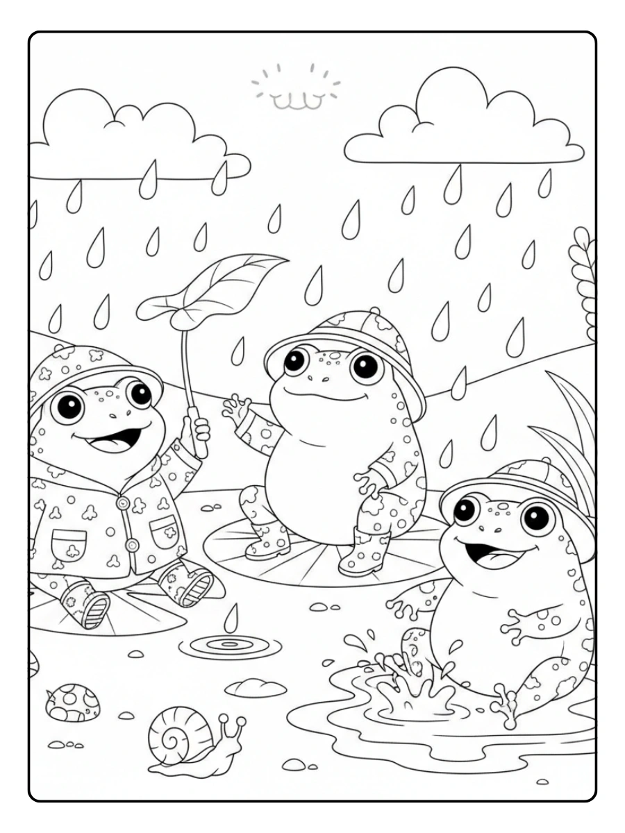 Cute Frog Coloring Pages – Cute Frog Rainy Day