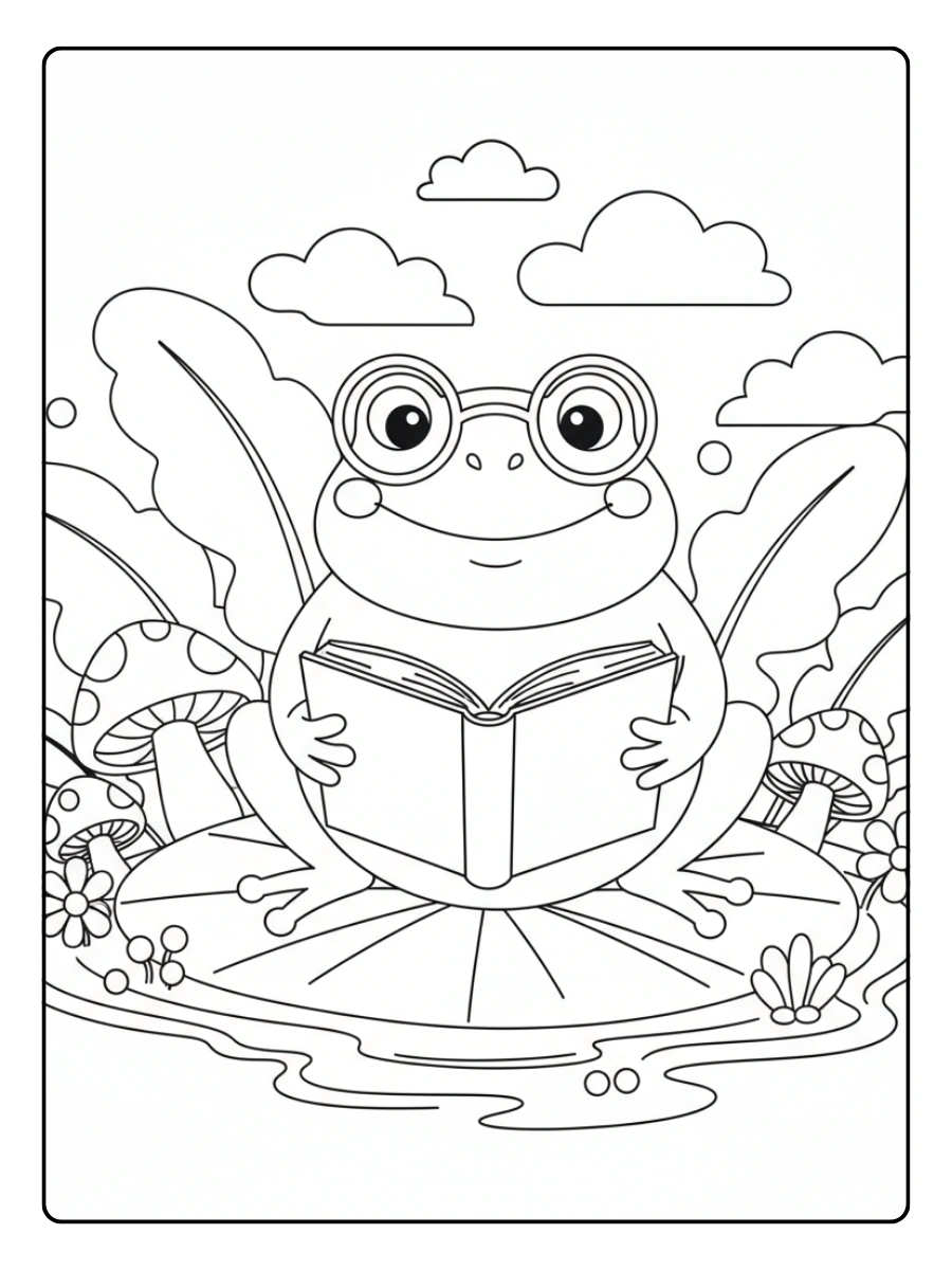 Cute Frog Coloring Pages – Cute Frog Reading Book
